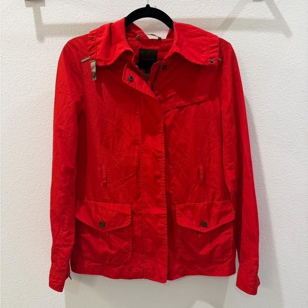 The Limited Bright Red Lightweight Utility Jacket Classic Minimal Chic - Picture 2 of 6
